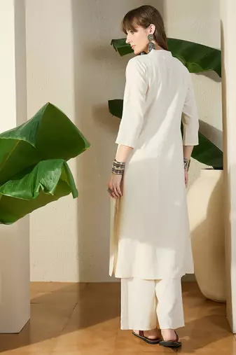 White printed cotton kurta trouser set
