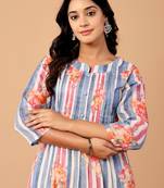 Blue printed cotton kurta trouser set