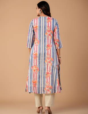 Blue printed cotton kurta trouser set 3