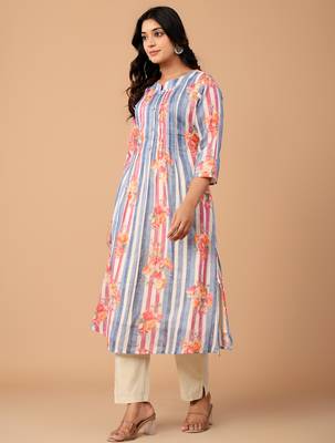 Blue printed cotton kurta trouser set 4