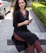 Black printed cotton kurta trouser set