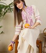 Off white printed cotton kurta trouser set