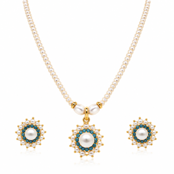 Certified Natural Freshwater Pearls with blue stone pendant set  1