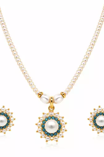 Certified Natural Freshwater Pearls with blue stone pendant set 