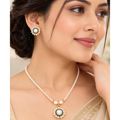 Certified Natural Freshwater Pearls with blue stone pendant set  4
