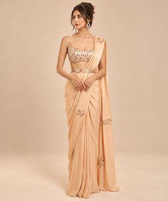 Champagne gold embroidered saree set with embroidery belt 1