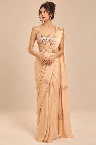 Champagne gold embroidered saree set with embroidery belt