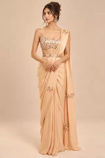 Champagne gold embroidered saree set with embroidery belt