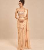 Champagne gold embroidered saree set with embroidery belt
