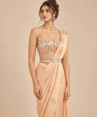 Champagne gold embroidered saree set with embroidery belt 2