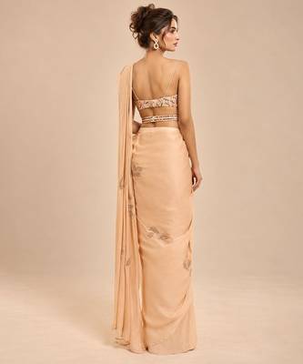 Champagne gold embroidered saree set with embroidery belt 3