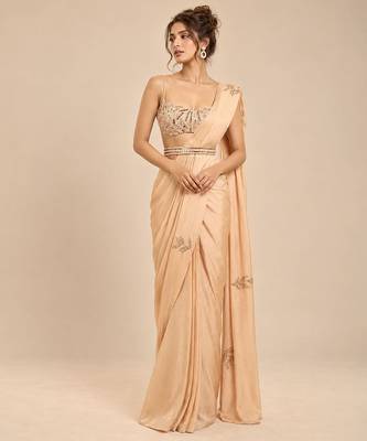 Champagne gold embroidered saree set with embroidery belt 5