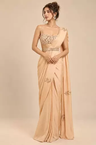 Champagne gold embroidered saree set with embroidery belt