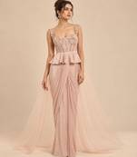 Rose gold peplum top saree set