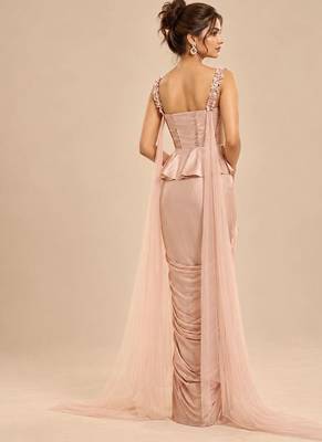 Rose gold peplum top saree set 2