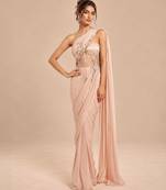 Rose gold corset embroidered saree set