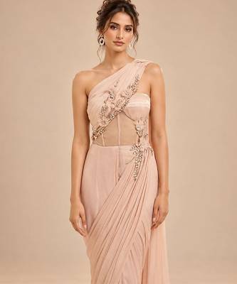 Rose gold corset embroidered saree set 3
