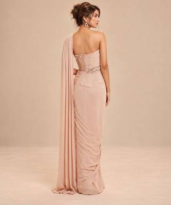 Rose gold corset embroidered saree set 5