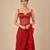 Red embroidered sheer corset saree set with potli bag