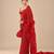 Red embroidered sheer corset saree set with potli bag