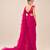 Hot pink crepe and net ruffle saree set