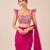 Hot pink crepe and net ruffle saree set