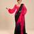 Hot pink black ombre satin organza embroidered saree set