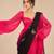 Hot pink black ombre satin organza embroidered saree set