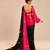 Hot pink black ombre satin organza embroidered saree set