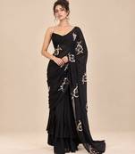 Black crepe embroidered saree set