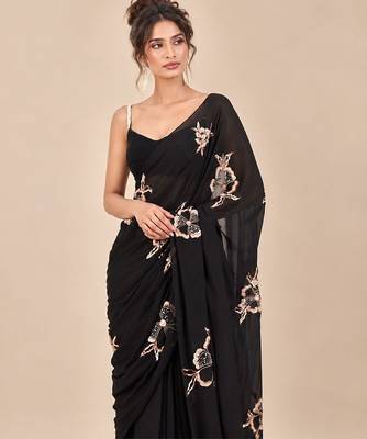 Black crepe embroidered saree set 2