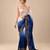 Lilac and navy blue ombre embroidered saree with roughed blouse