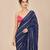 Navy blue embroidered saree with hot pink blouse