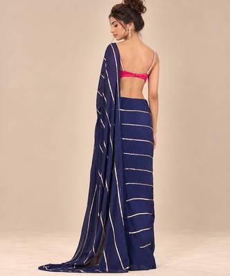 Navy blue embroidered saree with hot pink blouse 3