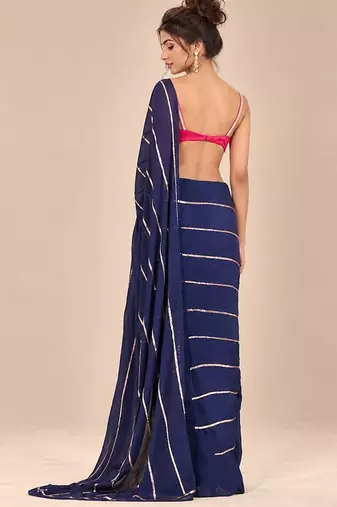 Navy blue embroidered saree with hot pink blouse