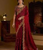 Wine Satin Silk Saree with Heavy Embroidery Blouse