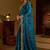 Rama colour satin silk saree with heavy embroidery work blouse