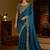 Rama colour satin silk saree with heavy embroidery work blouse