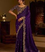 Violet colour satin silk saree with heavy embroidery work blouse