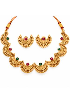 gold-plated multicolour stone choker necklace set with earrings 3