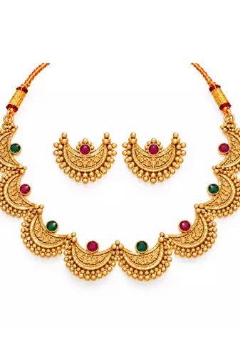 gold-plated multicolour stone choker necklace set with earrings