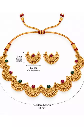 gold-plated multicolour stone choker necklace set with earrings