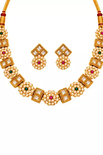 gold-plated kundan pearl choker necklace set with earrings