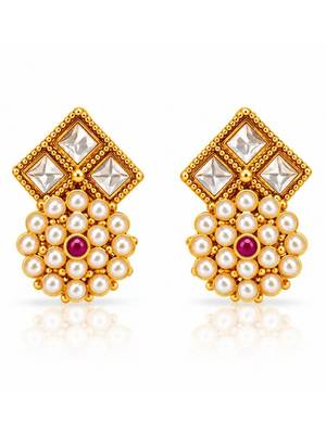 gold-plated kundan pearl choker necklace set with earrings 4