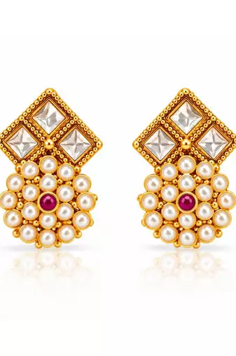 gold-plated kundan pearl choker necklace set with earrings