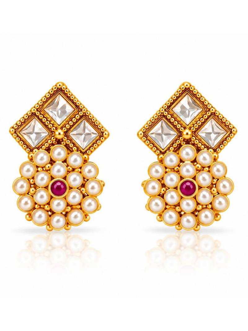 gold-plated kundan pearl choker necklace set with earrings