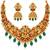 gold-plated temple necklace set with goddess lakshmi design and jhumka earrings