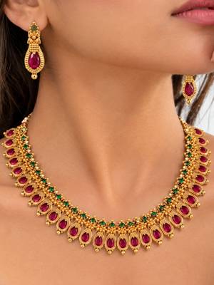 gold-plated stone necklace set with earrings 1