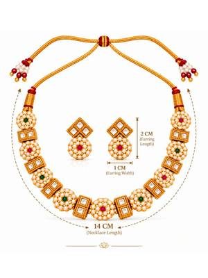 gold-plated kundan pearl choker necklace set with earrings 5