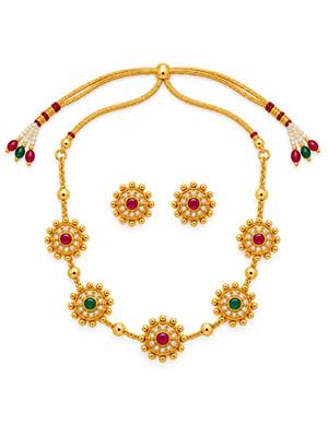 gold-plated multicolour stone necklace set with stud earrings 3
